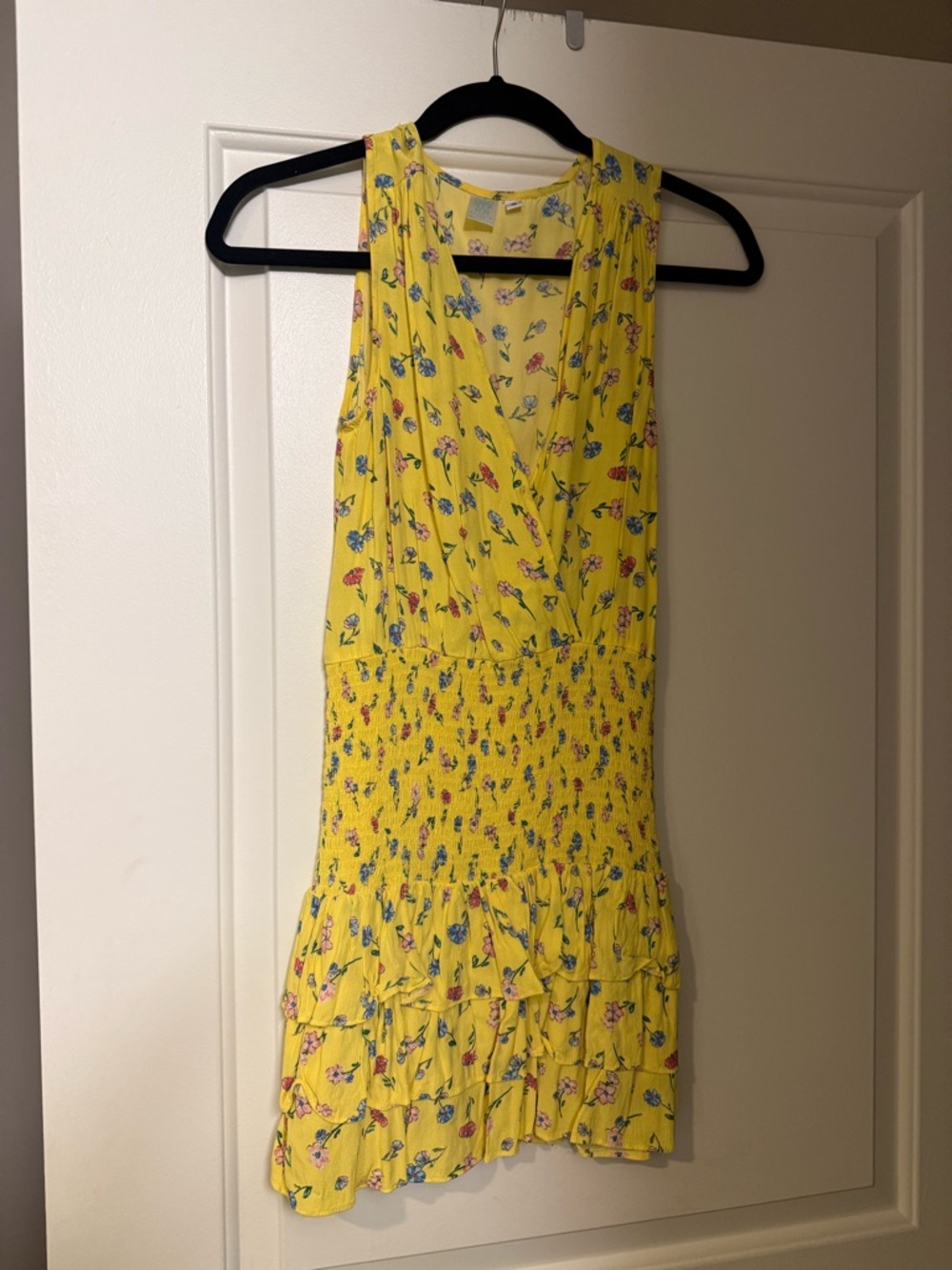 Yellow Floral Sleeveless Mini Dress